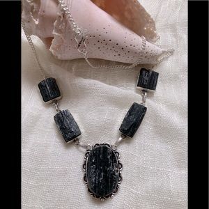 NEW Rough Black Tourmaline 925 Silver Necklace